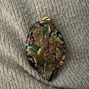 Vintage Dichroic Multicolor Glass Pendant with Gold Accents